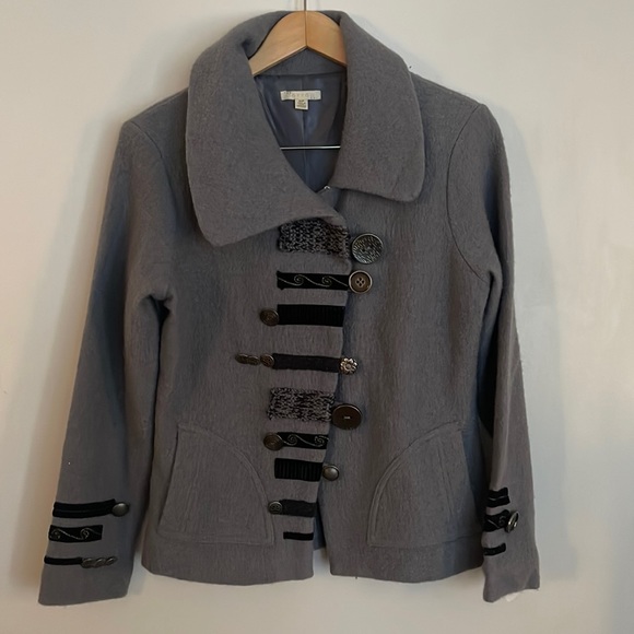 Carson Jackets & Blazers - Carson Gray Button Trimmed Boiled Wool Coat